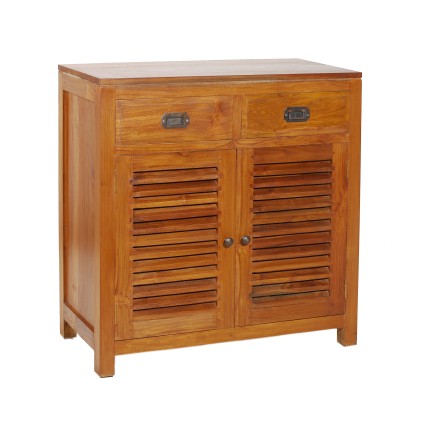 API Brown Teak Wood Sideboard with 2 Louvered Doors and 2 Drawers