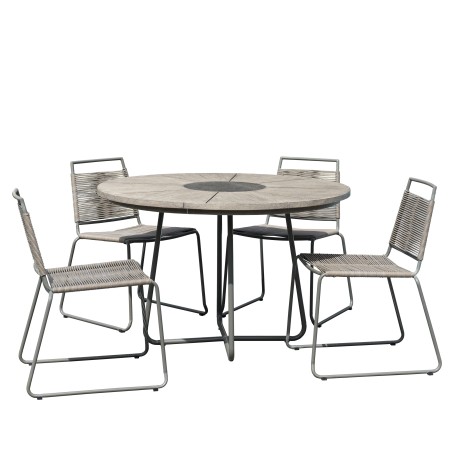EMILE - Teak Wood Grey Garden Set 4/6 pers - 1 Round Table 120 cm