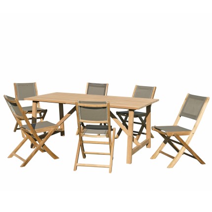 Salon de jardin en bois teck 6/8 pers - Table rectangulaire 180*90 cm