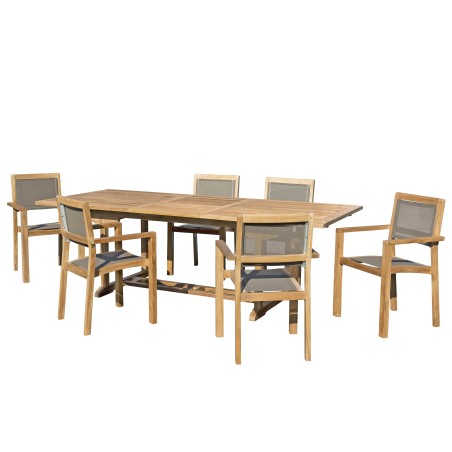 Teak Wood Garden Furniture Set - 8/10 Seater - Extendable Table - 6 Stackable Chairs