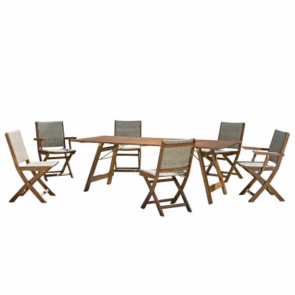 Victoire Acacia Wood Garden Furniture Set for 6/8 People | 220 x 90 cm Table, 4 Chairs, 2 Folding Armchairs