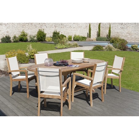 Teak Wood Garden Furniture Set - Oval Table 180*240/100cm - 6 Textilene Chairs