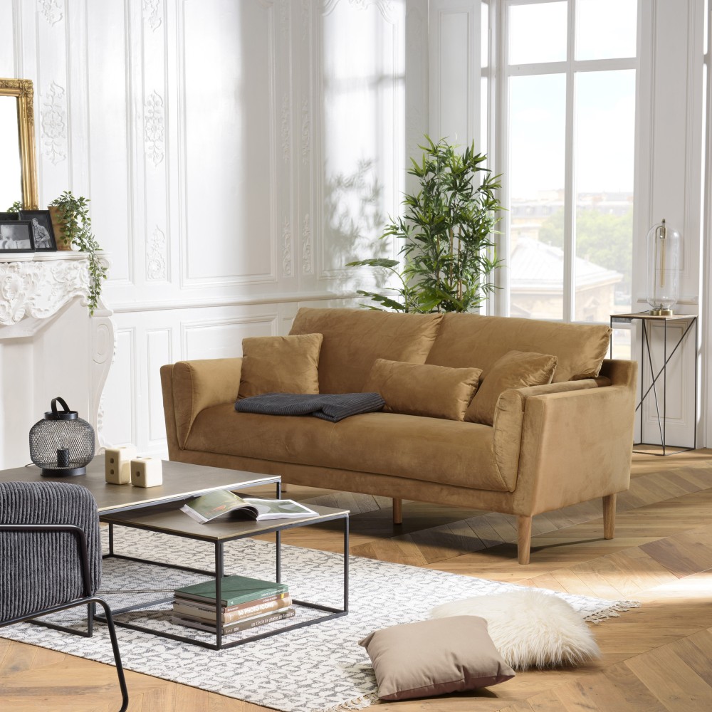 NELSON PARIS 3-Seater Sofa in Camel Fabric