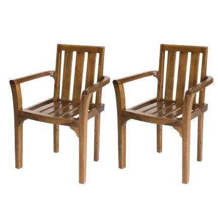 Ensemble 2 fauteuils empilables bois teck huilé