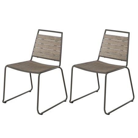 EMILE - Set of 2 Stackable Garden Chairs in Teak Wood and Metal
