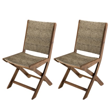 VICTOIRE Set of 2 Folding Garden Chairs - Acacia Wood & Rattan