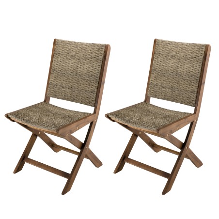 VICK Set of 2 Folding Garden Chairs - Acacia Wood & Rattan