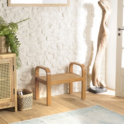 Tabouret LORINE en bois de Mindi et rotin naturel