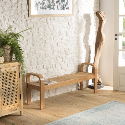 LAUREN Two-Seater Bench in Mindi Wood and Rattan