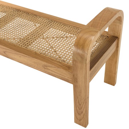 Banc 2 places LORINE en bois de Mindi et rotin naturel