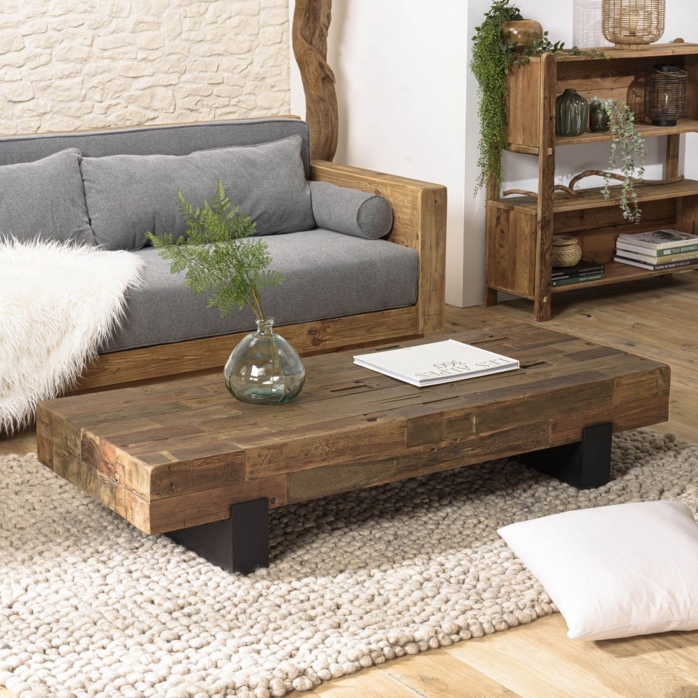 MATHIS Rectangular Brown Coffee Table | Solid Wood Beams MATHIS Rectangular Brown Coffee Table | Solid Wood Beams