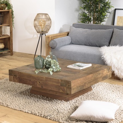 Table basse carrée bois massif marron MATHIS