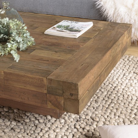 Table basse carrée bois massif marron MATHIS