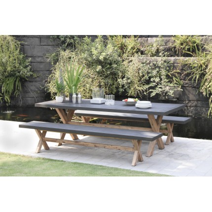 HECTOR - Concrete Fibre and Acacia Garden Furniture Set for 8 People