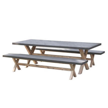 HECTOR - Concrete Fibre and Acacia Garden Furniture Set for 8 People