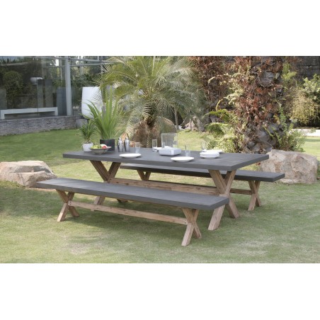 HECTOR - Concrete Fibre and Acacia Garden Furniture Set for 8 People