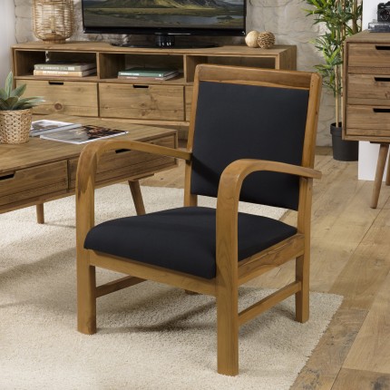 WALLY Scandi Armchair in Teak and Black Fabric