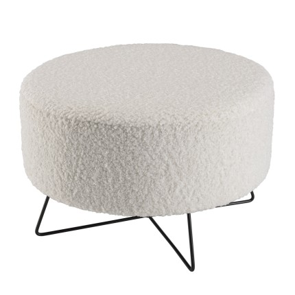 Pouf rond AGATHE en tissu bouclette blanc