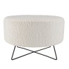 AGATHE Round Pouffe in White Bouclé Fabric with Black Metal Legs