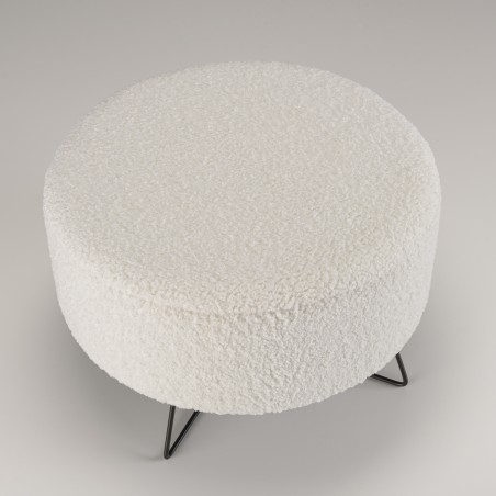 Pouf rond AGATHE en tissu bouclette blanc