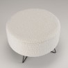 AGATHE Round Pouffe in White Bouclé Fabric with Black Metal Legs