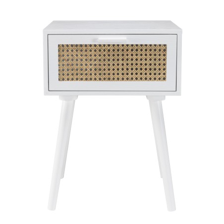 Chevet blanc SMANDY - 1 tiroir cannage naturel