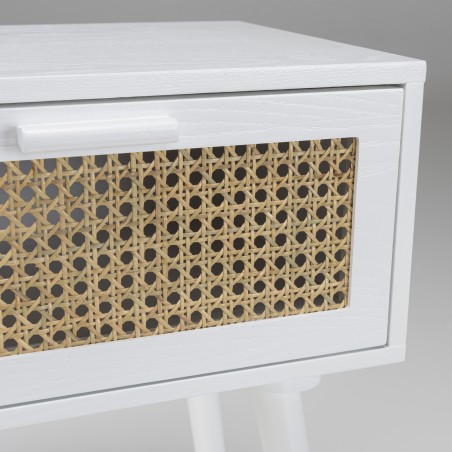 SMANDY White Bedside Table with Natural Cane Detailing