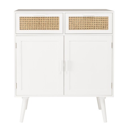 Buffet blanc SMANDY - 2 portes 2 tiroirs cannage naturel