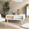 Table basse blanche SMANDY - 2 tiroirs 1 niche