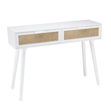 Console blanche 2 tiroirs cannage naturel - SMANDY