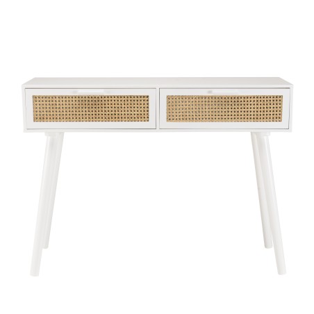Console blanche 2 tiroirs cannage naturel - SMANDY