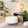AGATHE Round Pouffe in White Bouclé Fabric with Black Metal Legs