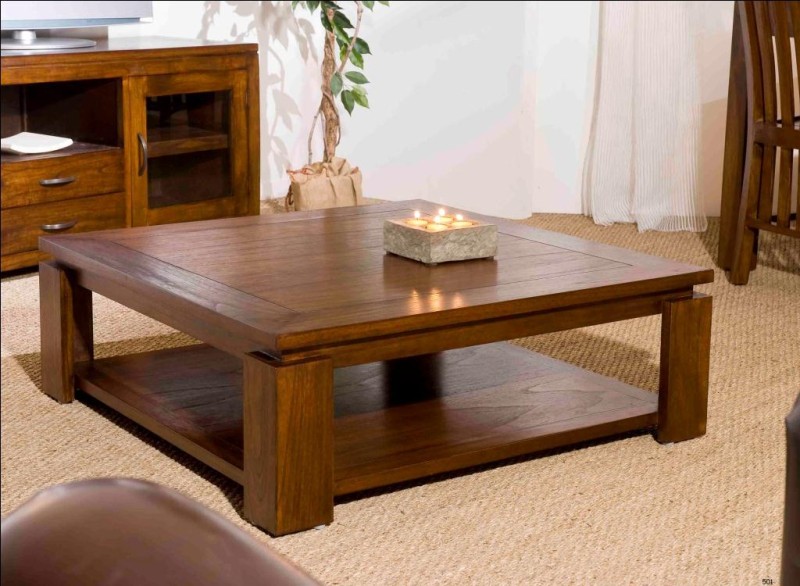 Table basse carrée LORINE en bois Mindi 90x90cm Table basse carrée LORINE en bois Mindi 90x90cm