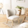 AGATHE Armchair - White Bouclé Fabric with Wooden Legs