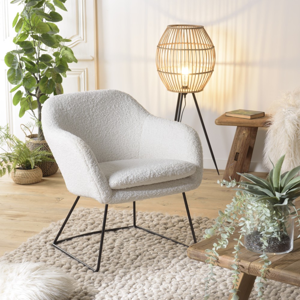 Fauteuil AGATHE en tissu bouclette blanc Fauteuil AGATHE en tissu bouclette blanc