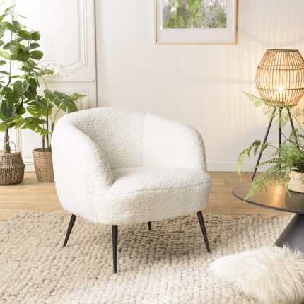 AGATHE - Cozy Armchair in White Bouclé Fabric
