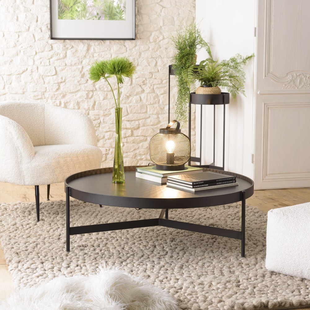Table basse ronde DALY en métal noir 102x102cm Table basse ronde DALY en métal noir 102x102cm
