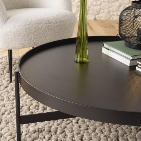 DALY Black Round Coffee Table 102x102cm - Metal Base