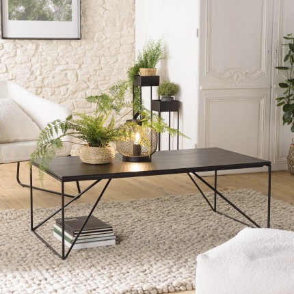 DALY - Black Rectangular Coffee Table 120x60cm Metal Legs
