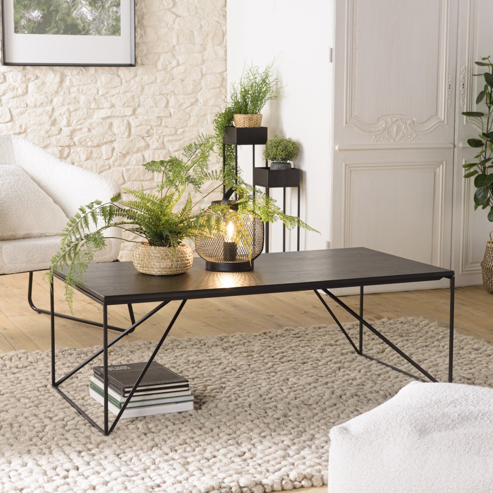 DALY - Black Rectangular Coffee Table 120x60cm Metal Legs