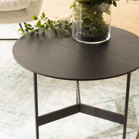DALY Black Round Coffee Table 50x50cm - Metal Base