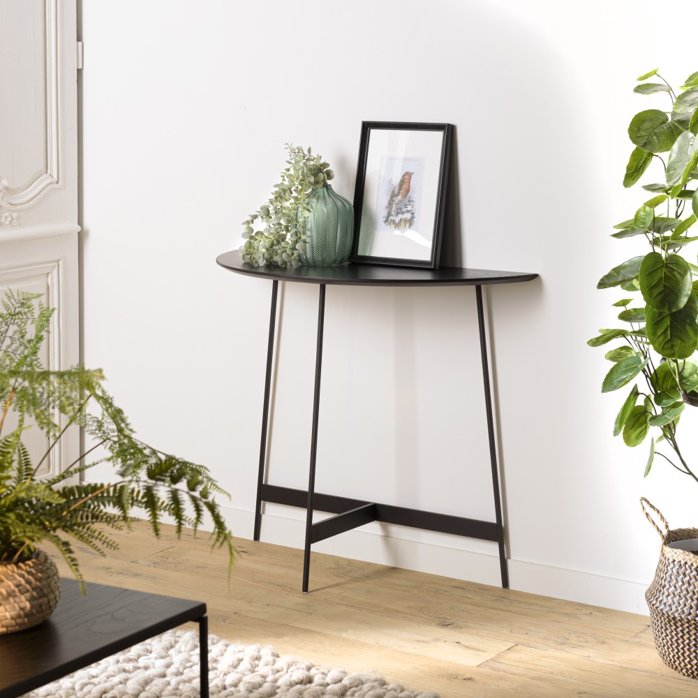 Console demi-lune noire DALY 83x35cm Console demi-lune noire DALY 83x35cm