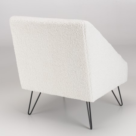 AGATHE Armchair - White Bouclé Fabric, Black Metal Legs