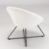 Fauteuil AGATHE - Tissu bouclette blanc - Pieds croisés métal noir