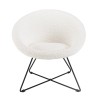 Fauteuil AGATHE - Tissu bouclette blanc - Pieds croisés métal noir