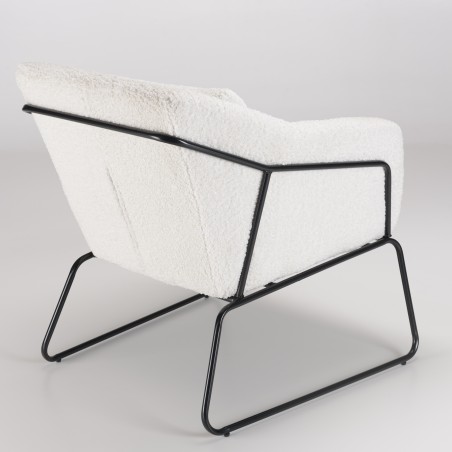 Fauteuil AGATHE - Tissu bouclette blanc et métal noir