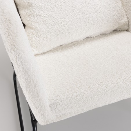 Fauteuil AGATHE - Tissu bouclette blanc et métal noir