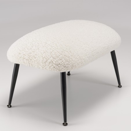 Agathe - Cozy Stool in White Bouclé Fabric with Black Metal Legs