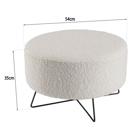 Pouf rond AGATHE en tissu bouclette blanc