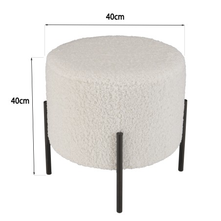 AGATHE Round Stool 40x40cm - White Bouclé Fabric